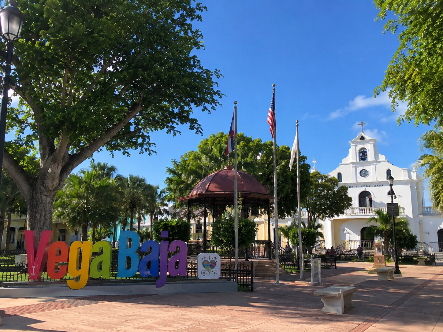 Vega Baja town plaza with historic clock tower Puerto Rico
